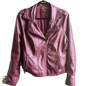 Charlotte Russe Burgundy Red Faux Leather Jacket W/ Silver Accents 1X Plus